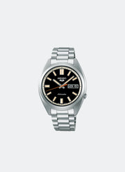 Seiko 5 Sport Automatic Men Black Dial Silver Bracelet 37.4mm