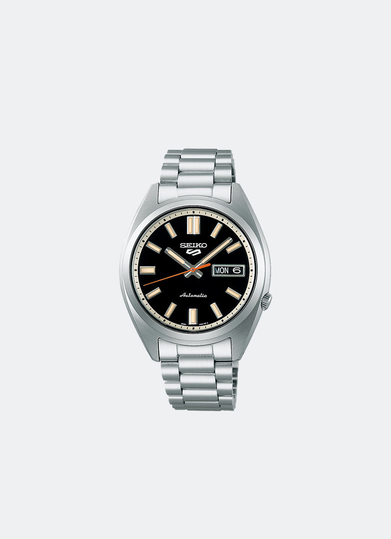 Seiko 5 Sport Automatic Men Black Dial Silver Bracelet 37.4mm