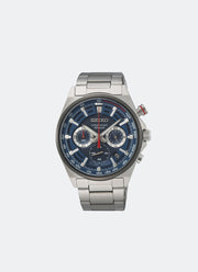 Seiko Essential Quartz Men Black & Blue Dial Silver Bracelet 41mm