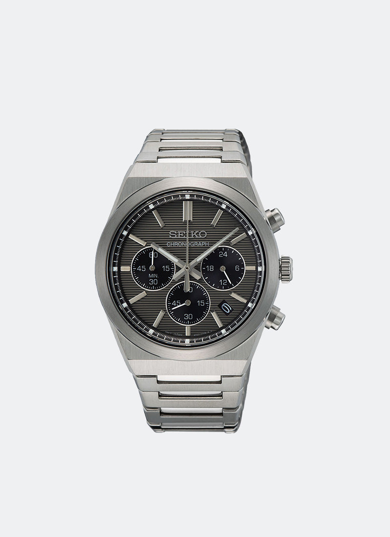 Seiko Essential Quartz Men Grey Dial Silver Bracelet 40mm