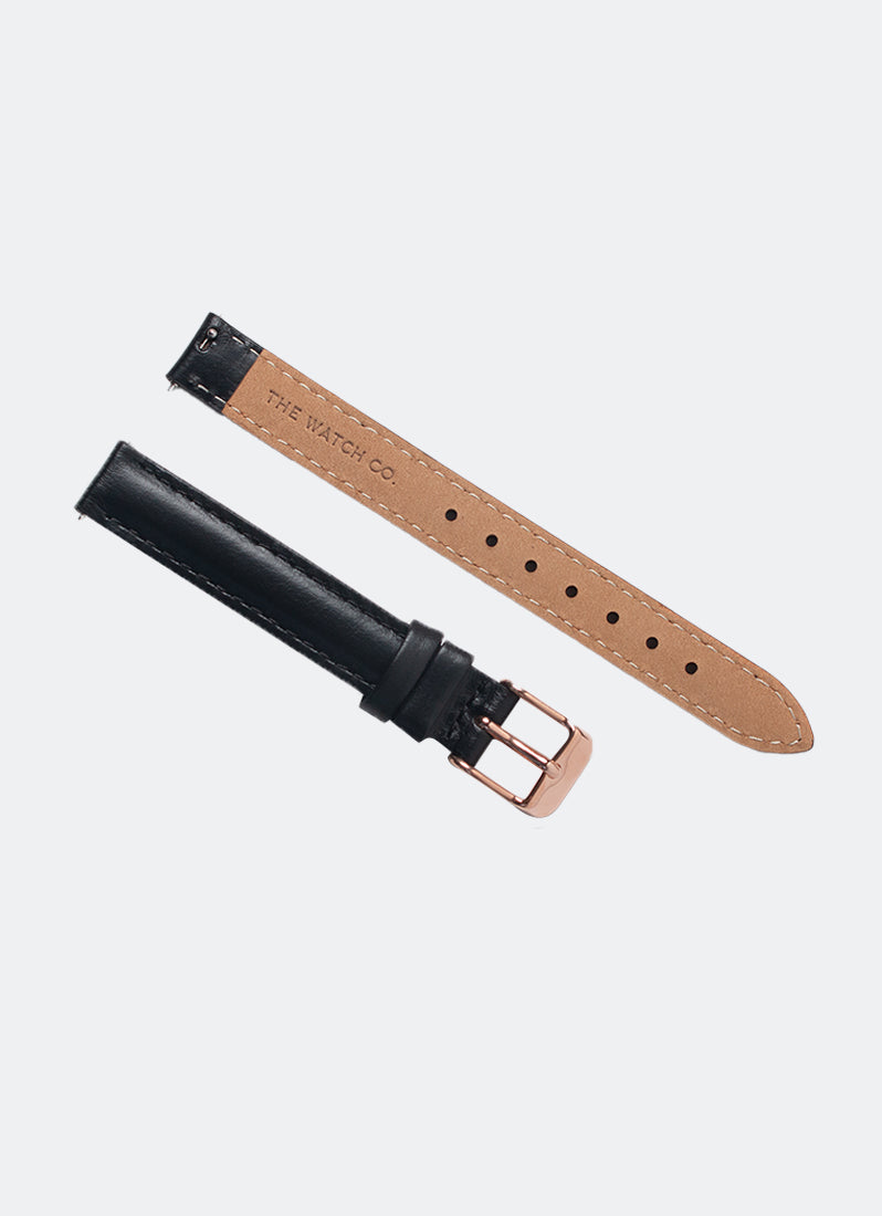 Matte Black Leather with Rose Gold Buckle - 12mm