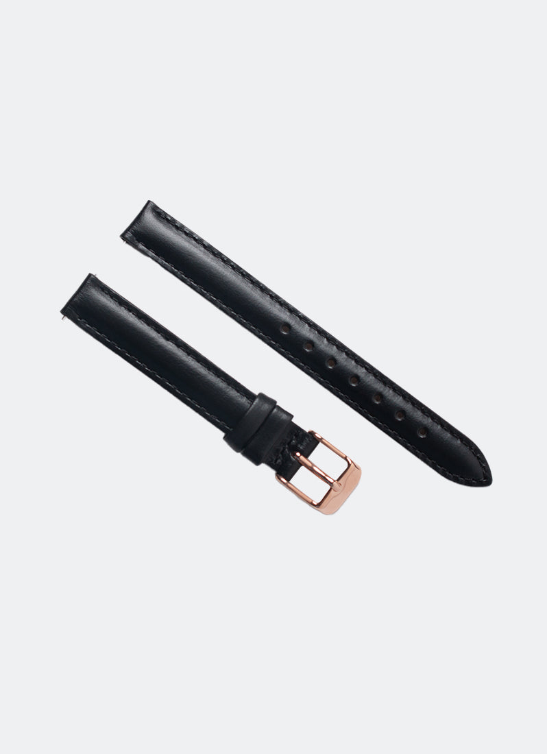 Matte Black Leather with Rose Gold Buckle - 12mm