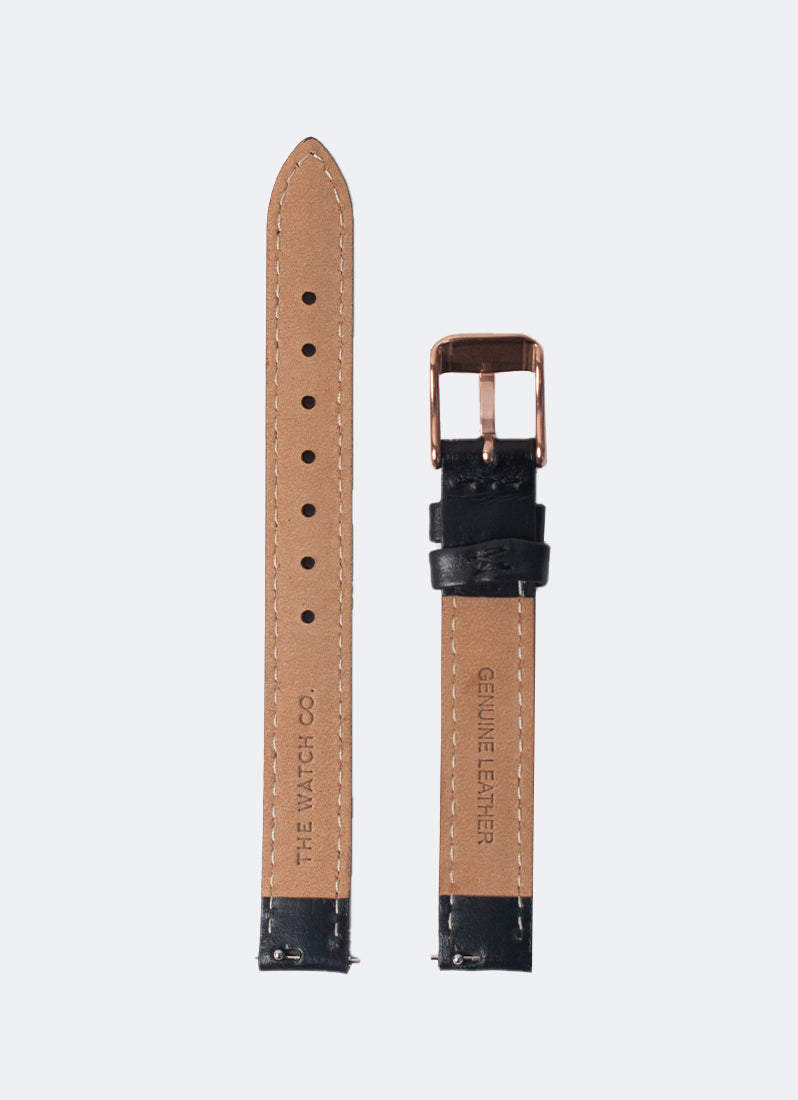Matte Black Leather with Rose Gold Buckle - 12mm