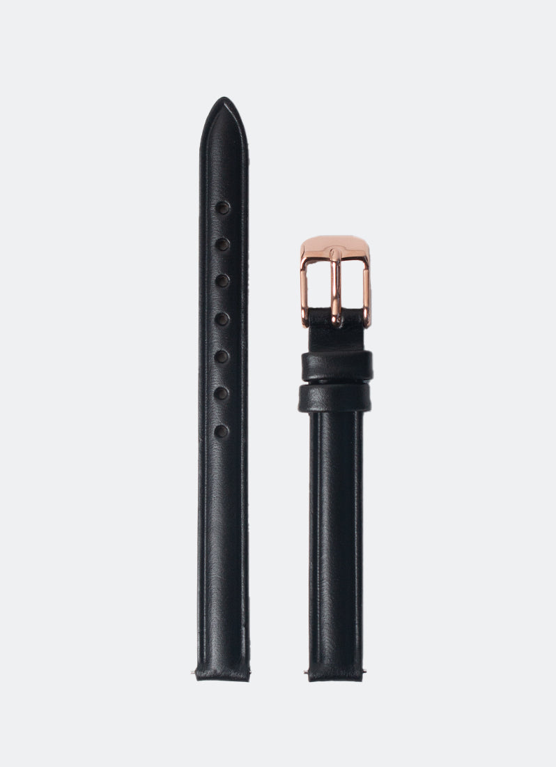Matte Black Leather with Rose Gold Buckle - 10mm