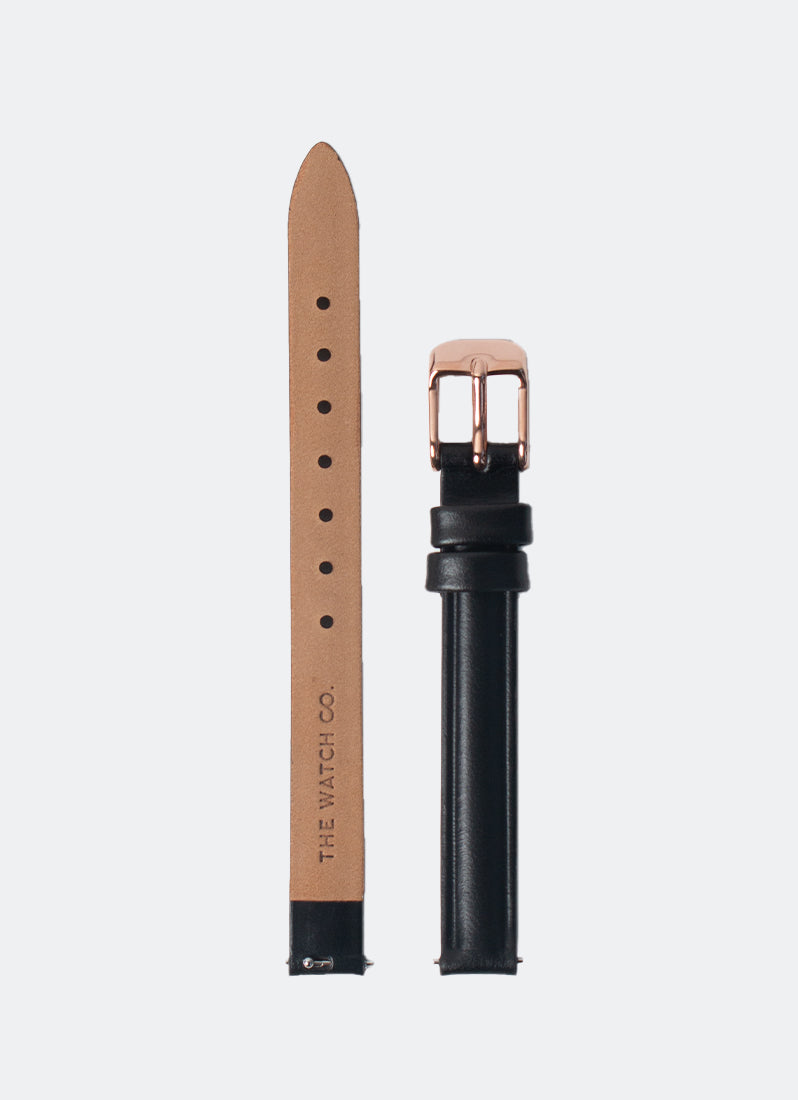 Matte Black Leather with Rose Gold Buckle - 10mm