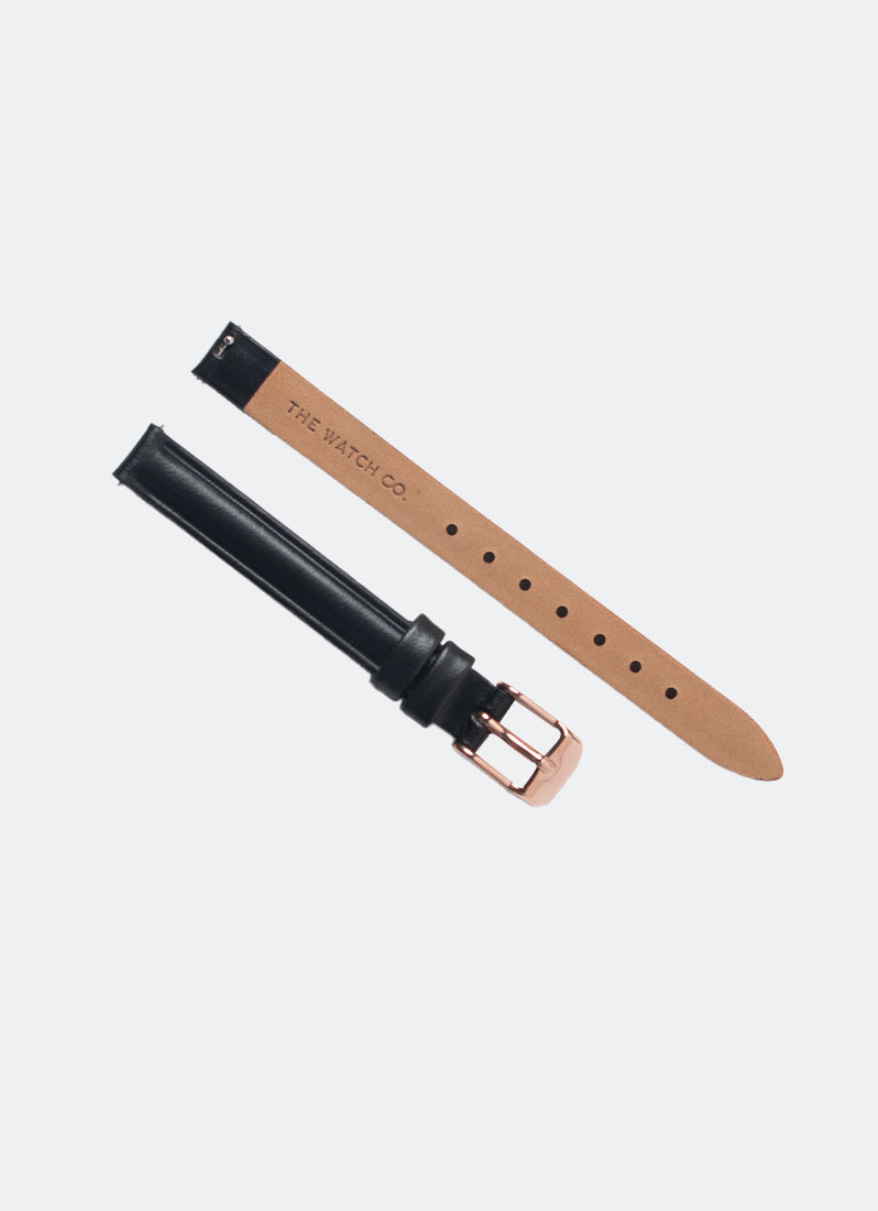 Matte Black Leather with Rose Gold Buckle - 10mm