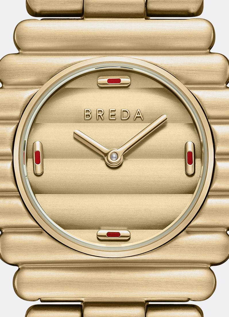 Breda Coda 1756A Gold Metal Bracelet 32 mm Dial Close Up