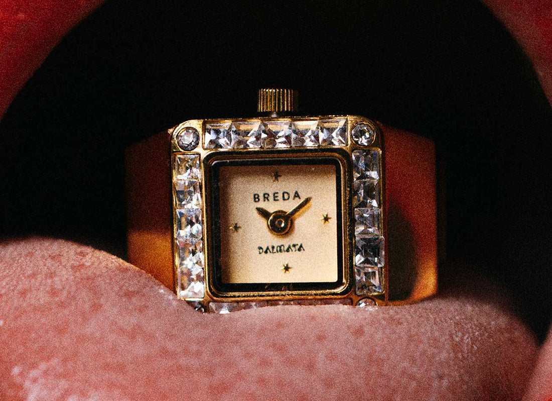 Breda Dalmata Gold Dial Clear Gold Ring Watch 15mm - 1748B