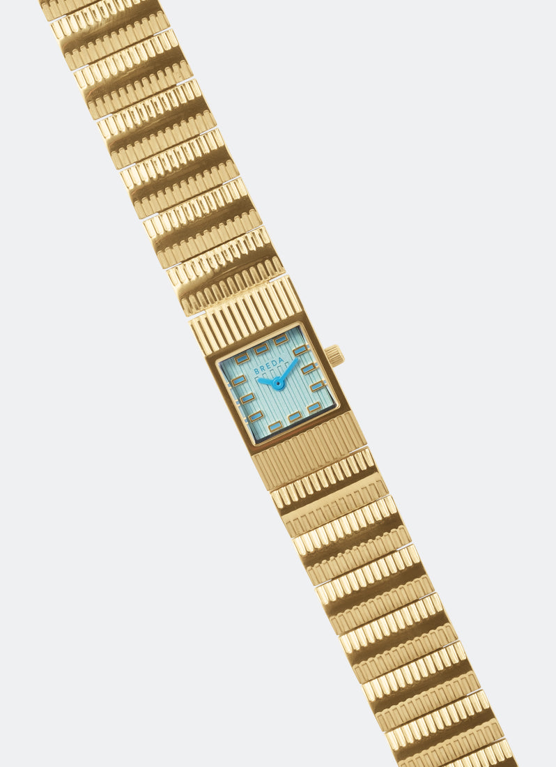 Breda Groove Aqua Dial Gold Metal Bracelet 16mm - 1749A