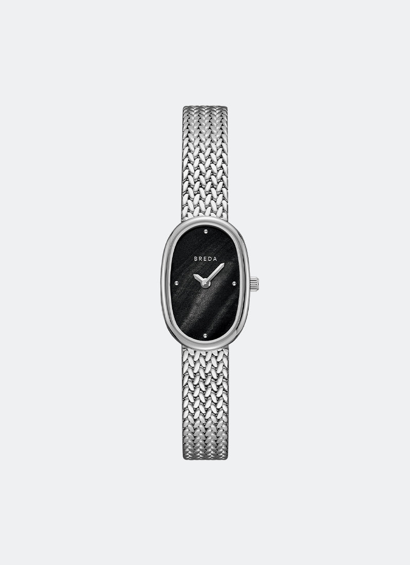 breda jane tethered stainless steel metal mesh watch front