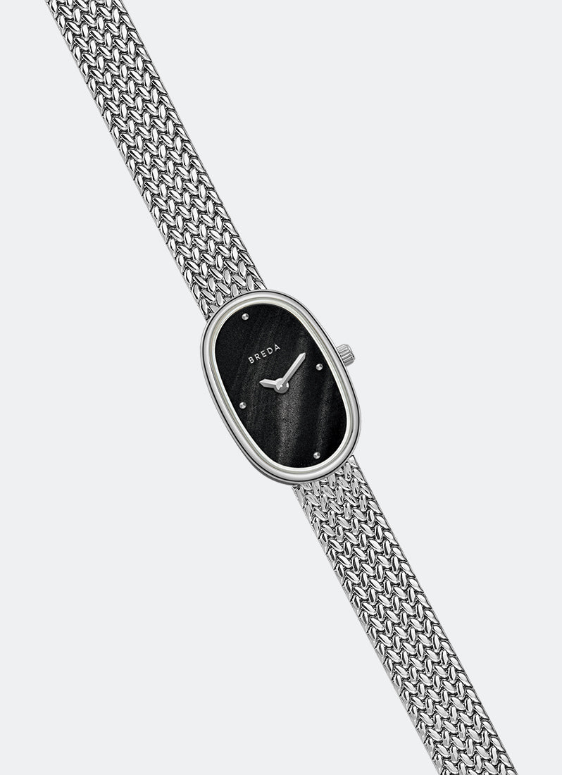 breda jane tethered stainless steel metal mesh watch long with strap detail