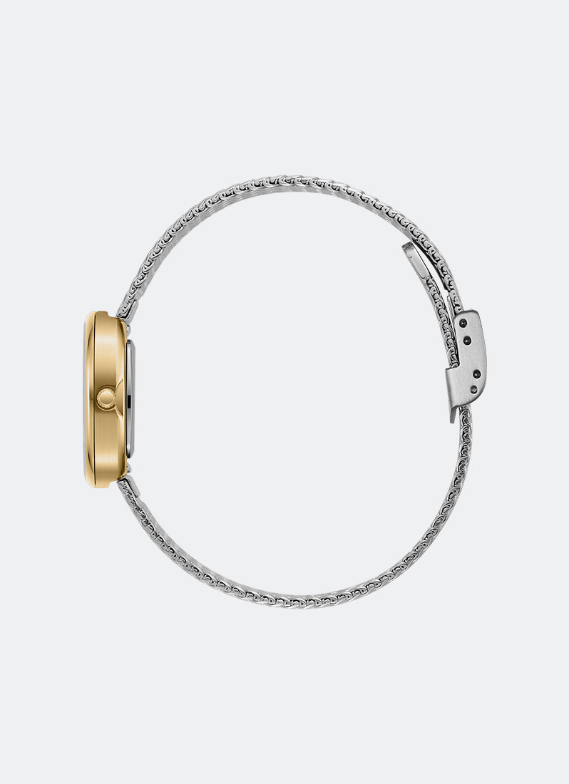 Jam Tangan Breda Jane Tethered Small Champagne MOP Dial Gold Case Silver Mesh 18 mm Side