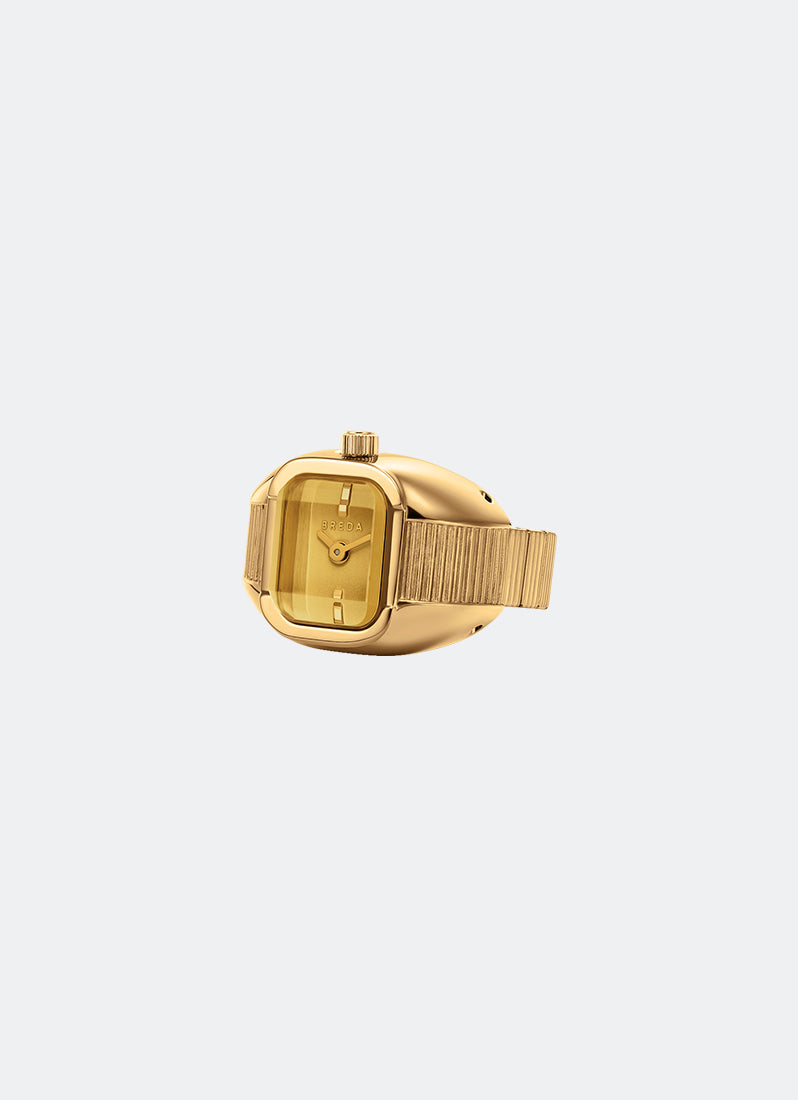 Breda Nocturne Time Ring Amber Dial Deep Gold Band 1755A