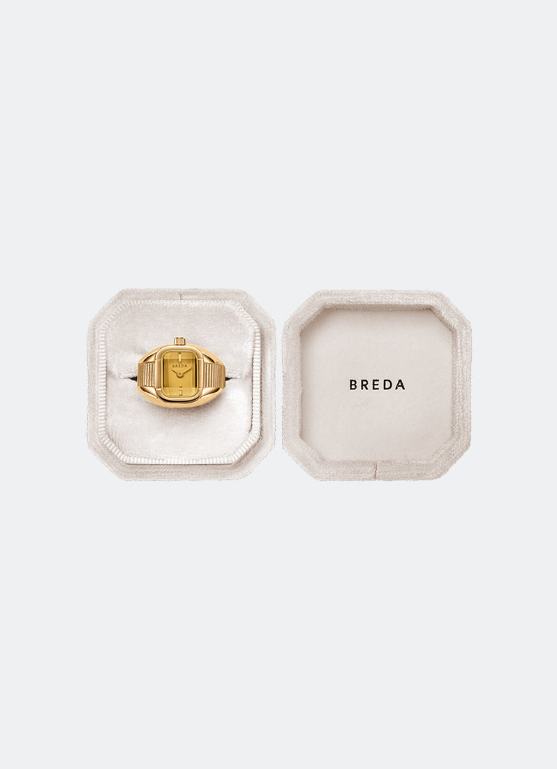 Breda Nocturne Time Ring Amber Dial Deep Gold Band 1755A