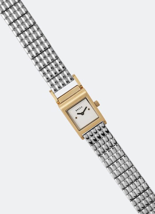 Breda Revel Ivory Dial Two Tone Gold Stainless Steel Metal Bracelet 18mm - 1746D