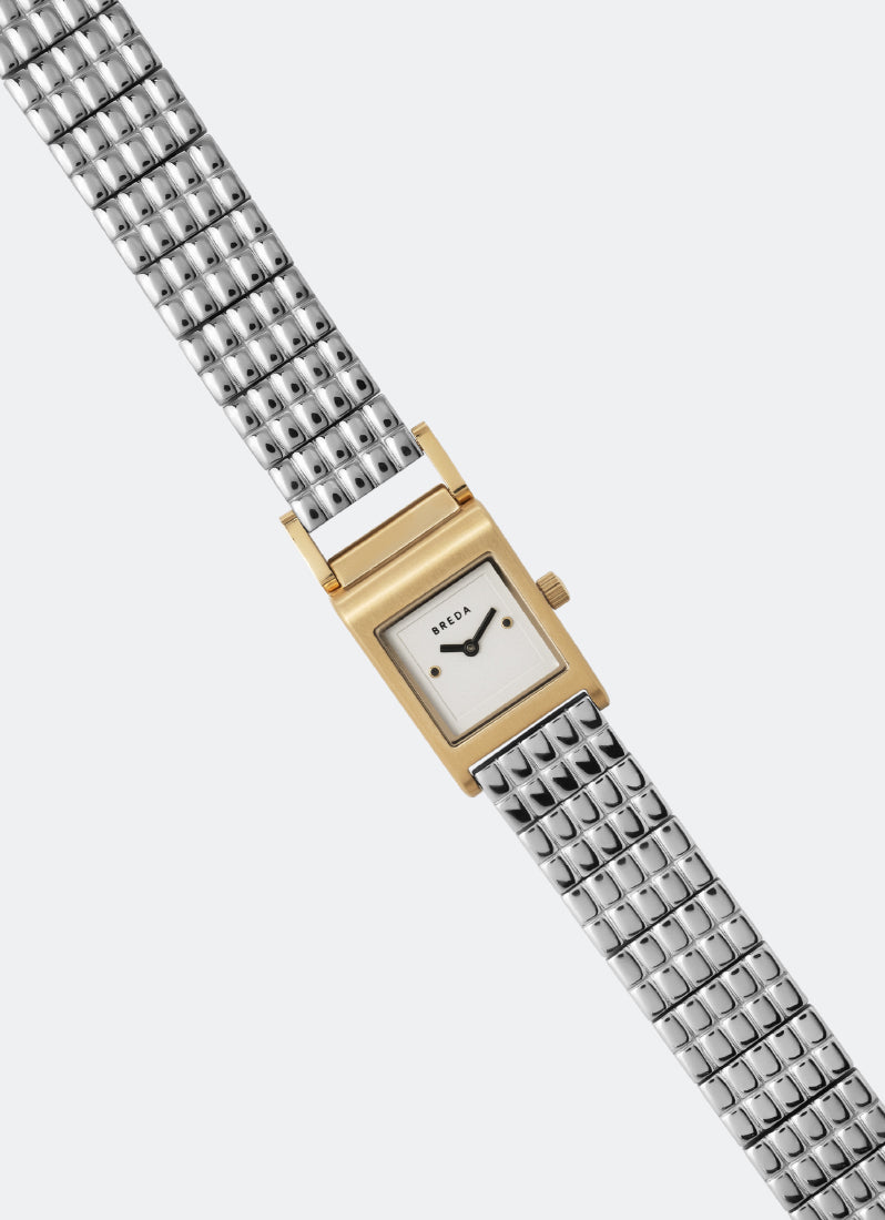 Breda Revel Ivory Dial Two Tone Gold Stainless Steel Metal Bracelet 18mm - 1746D