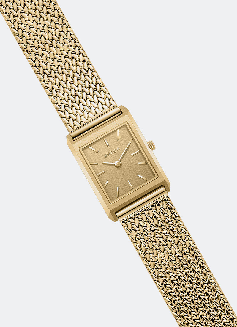 breda virgil tethered gold metal mesh watch long with strap detail