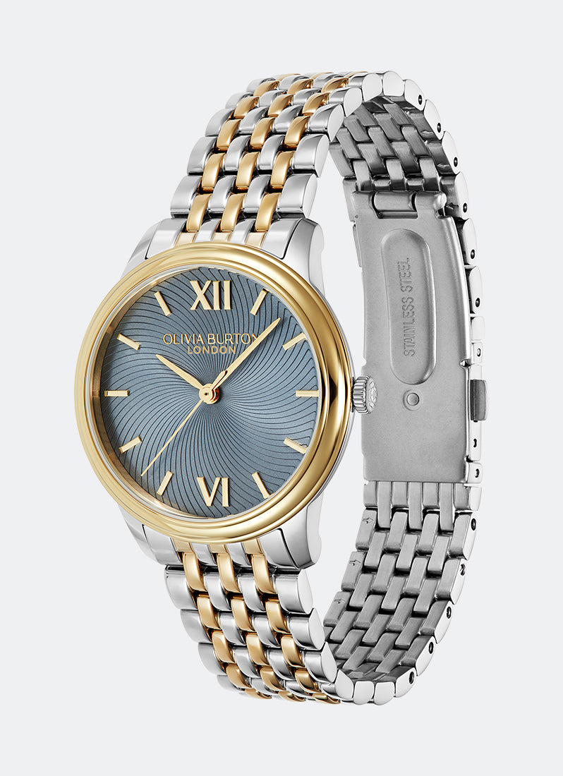 Classic Swirl Chalk Blue & Two Tone Link Watch 32mm - 24000132