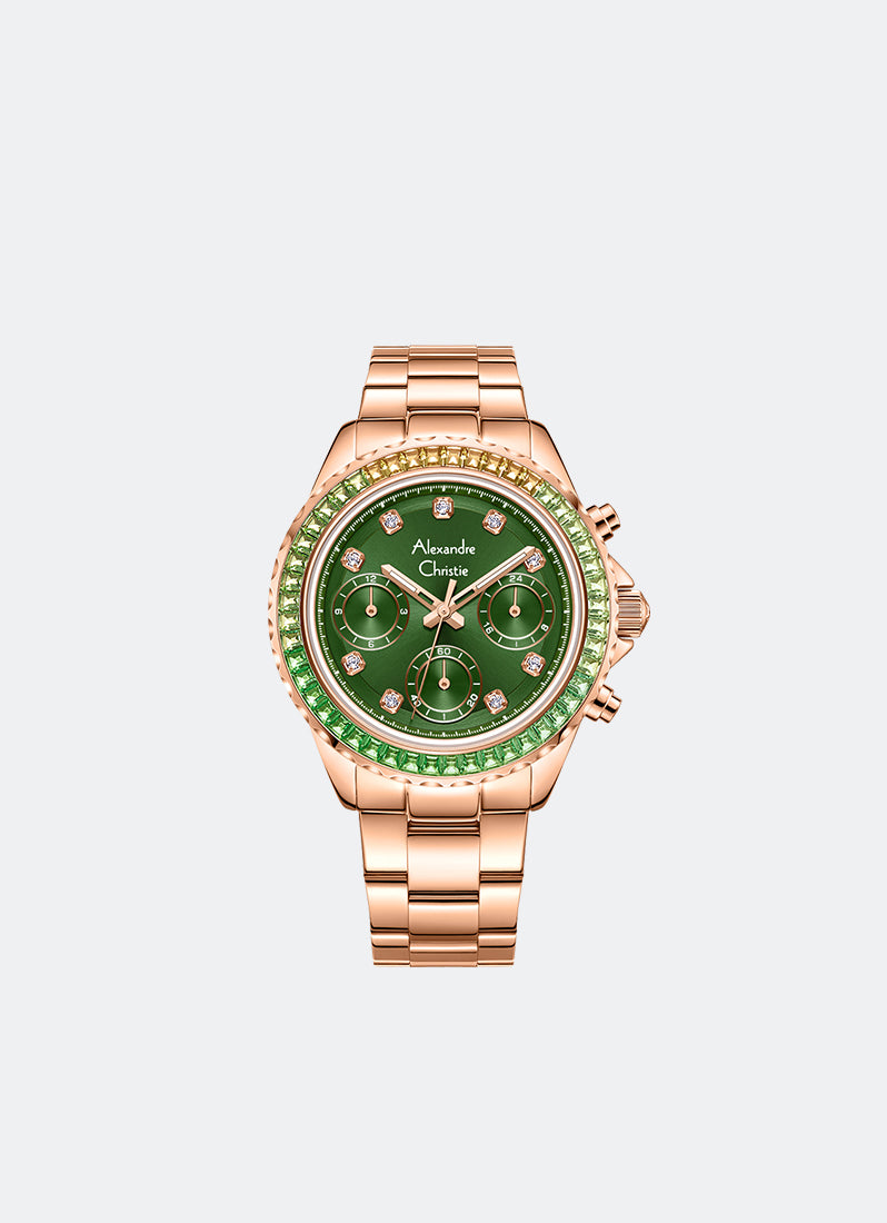 Passion Boyfriend Band Dual Time Rose Gold Green 36mm - AC2B13BFBRGGN