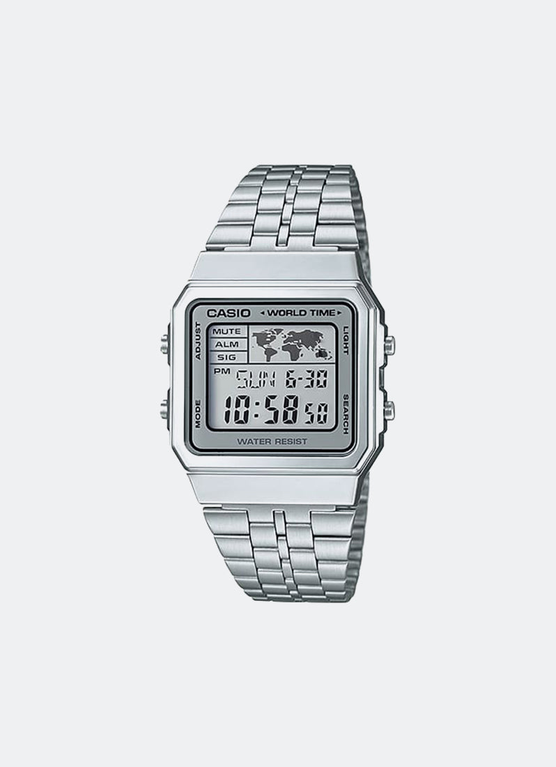 Casio Digital Silver Stainless Steel Strap 34mm Unisex A500WA-7DF