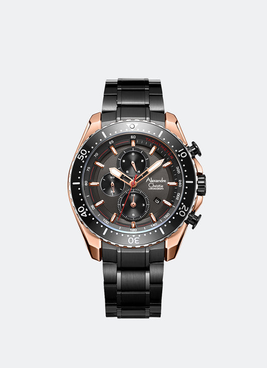 Sport Chrono Men Band Chronograph Rose Gold Black Dial 46mm - AC6503MCBBRBA