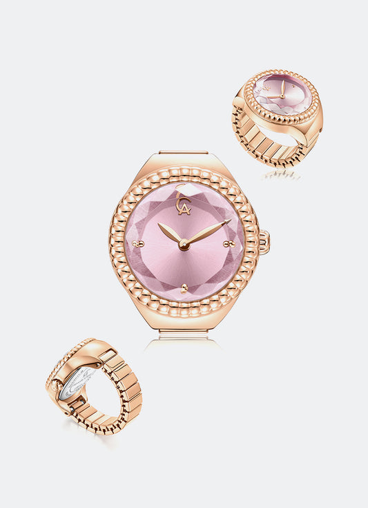 Ring Watch Ladies Band Quartz Rose Gold Pink 20mm - AC2B07LHBRGPN