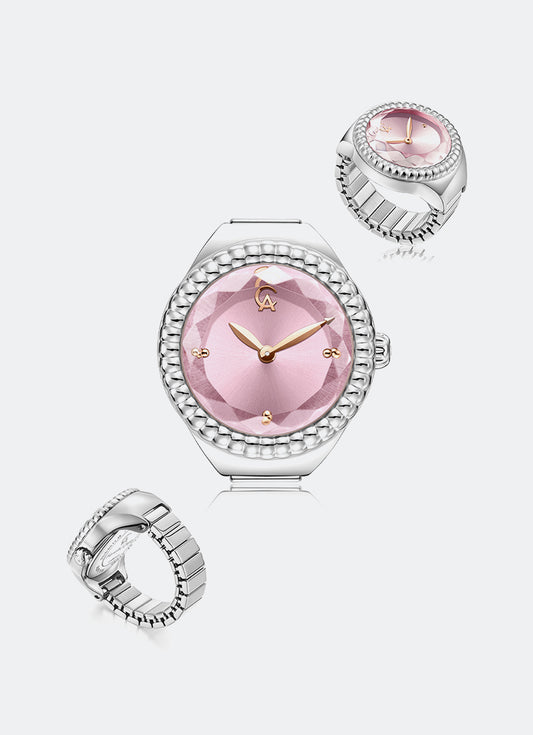Ring Watch Ladies Band Quartz Silver Pink 20mm - AC2B07LHBSSPNRG