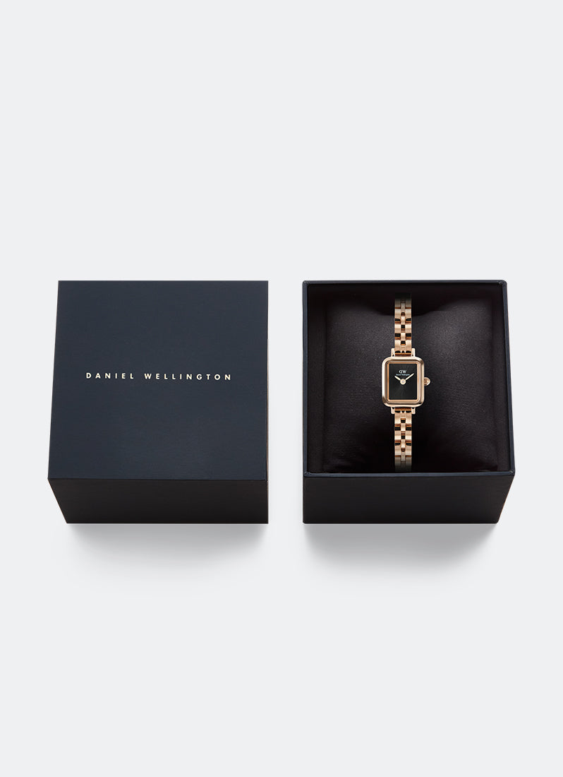 Daniel Wellington Quadro Mini Onyx Arch 3-Link Sunray Rose Gold Box