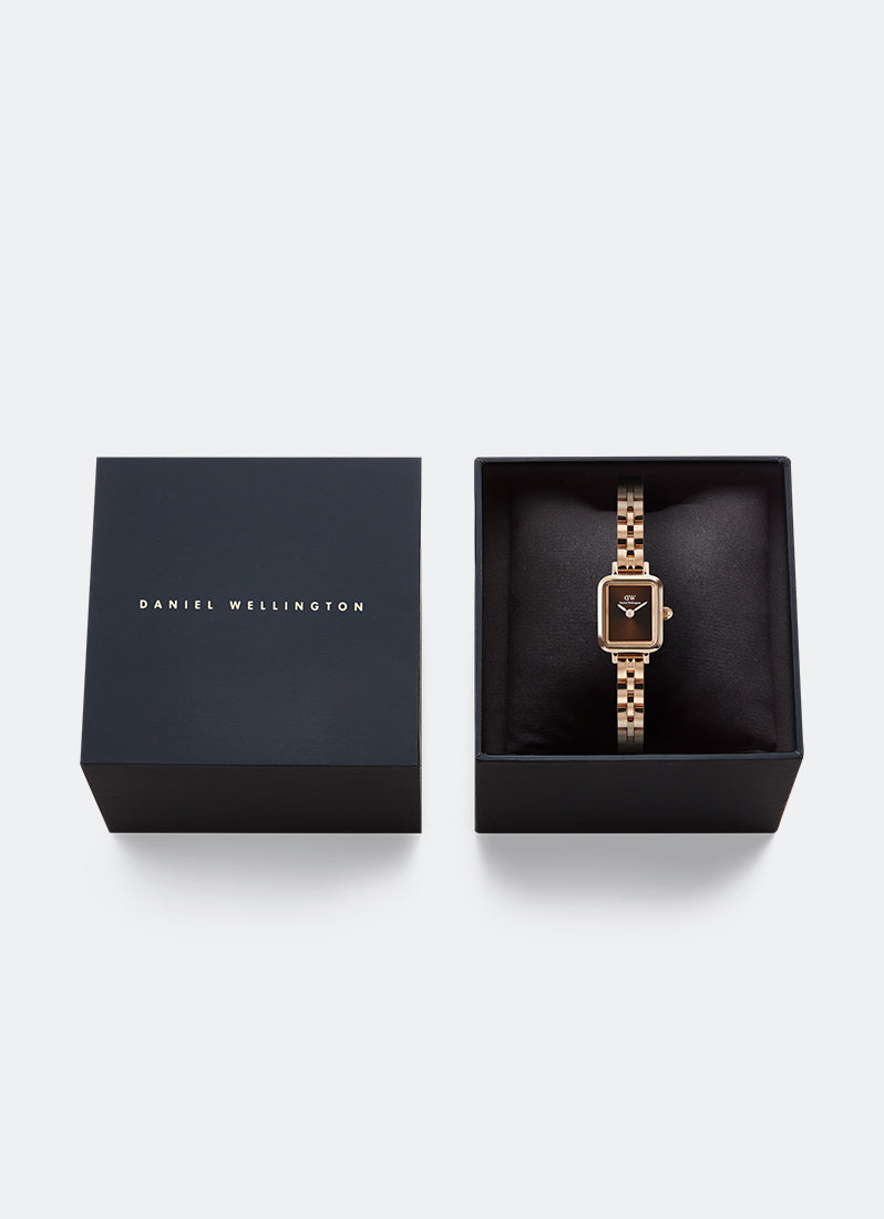 Daniel Wellington Quadro Mini Amber Arch 3-Link Amber Sunray Rose Gold Box