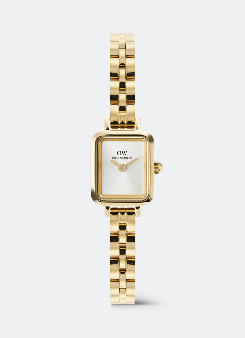 Daniel Wellington Quadro Mini White Arch 3-Link Sunray Gold Front