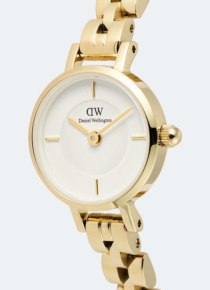 Daniel Wellington Petite Mini White Arch 3-Link Gold Dial Close Up