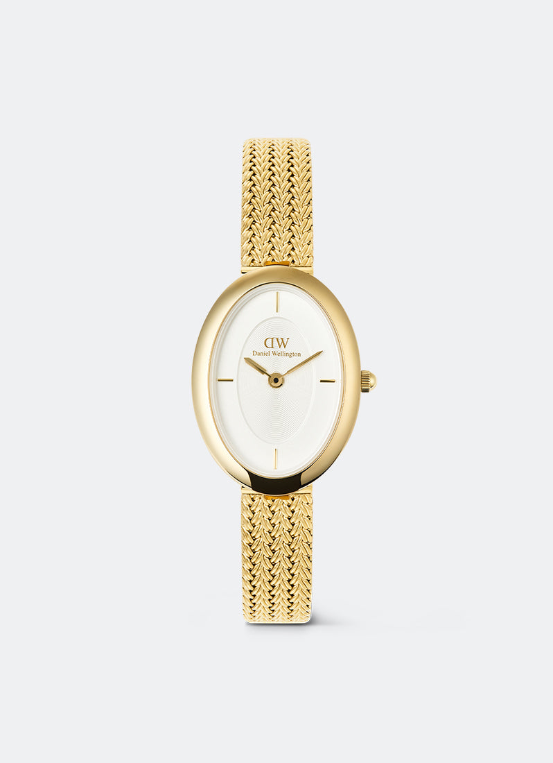 Daniel Wellington Juliette White Braided Mesh Sunray Gold Front