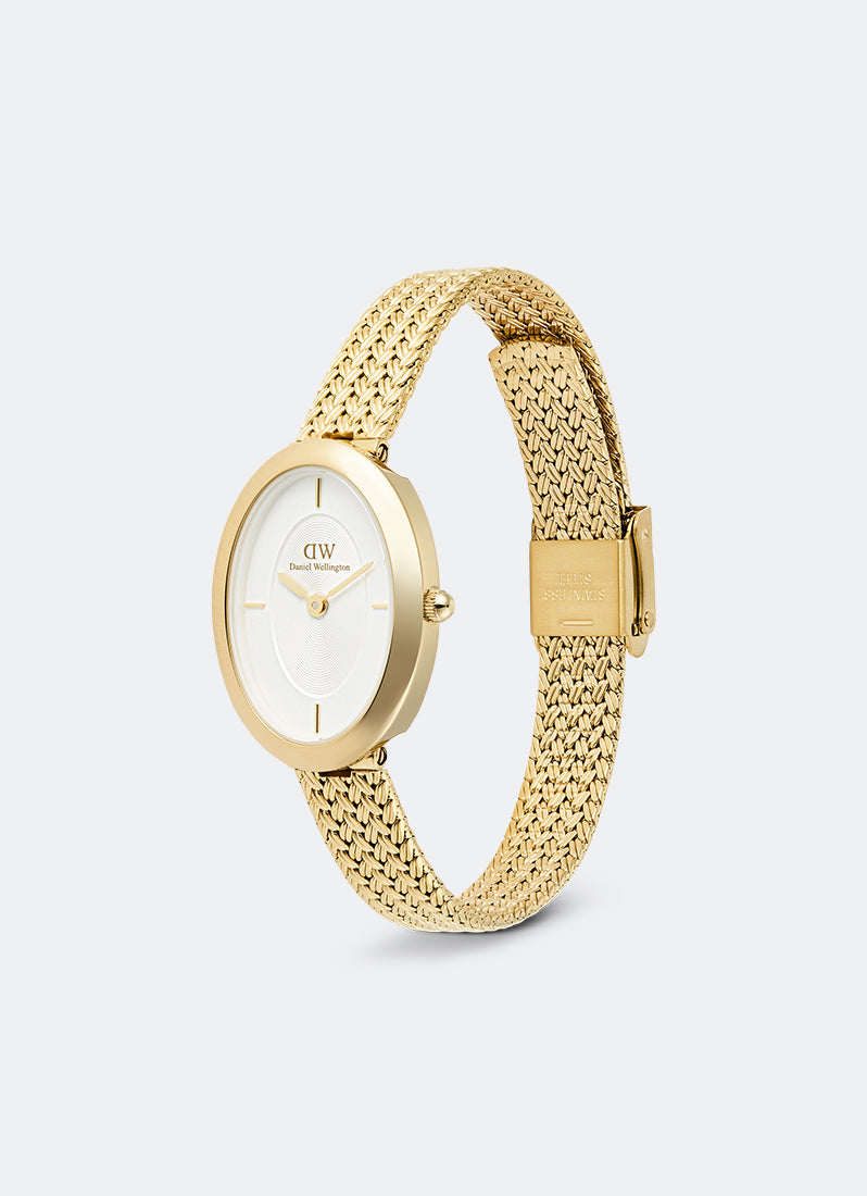 Daniel Wellington Juliette White Braided Mesh Sunray Gold Angle