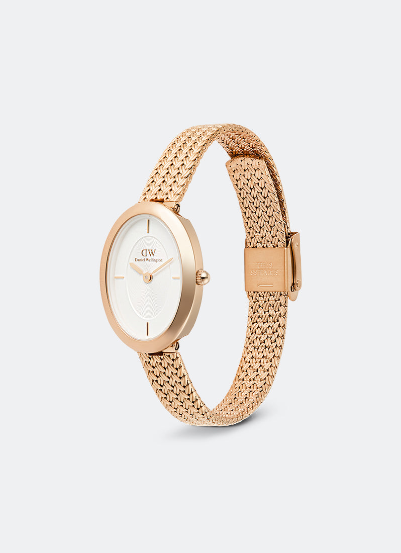 Daniel Wellington Juliette White Braided Mesh Sunray Rose Gold Angle
