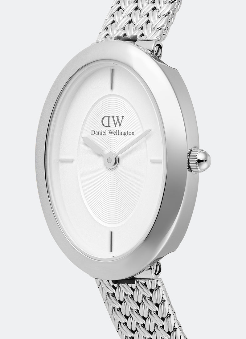 Daniel Wellington Juliette White Braided Mesh Sunray Silver (23x31) Close Up Dial