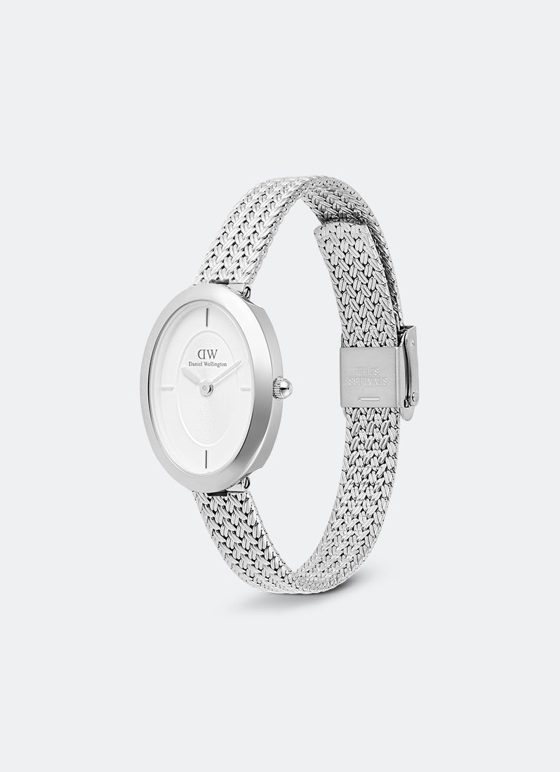 Daniel Wellington Juliette White Braided Mesh Sunray Silver (23x31) Angle