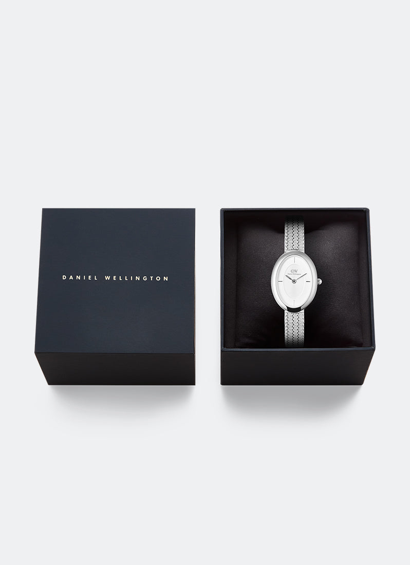 Daniel Wellington Juliette White Braided Mesh Sunray Silver Box