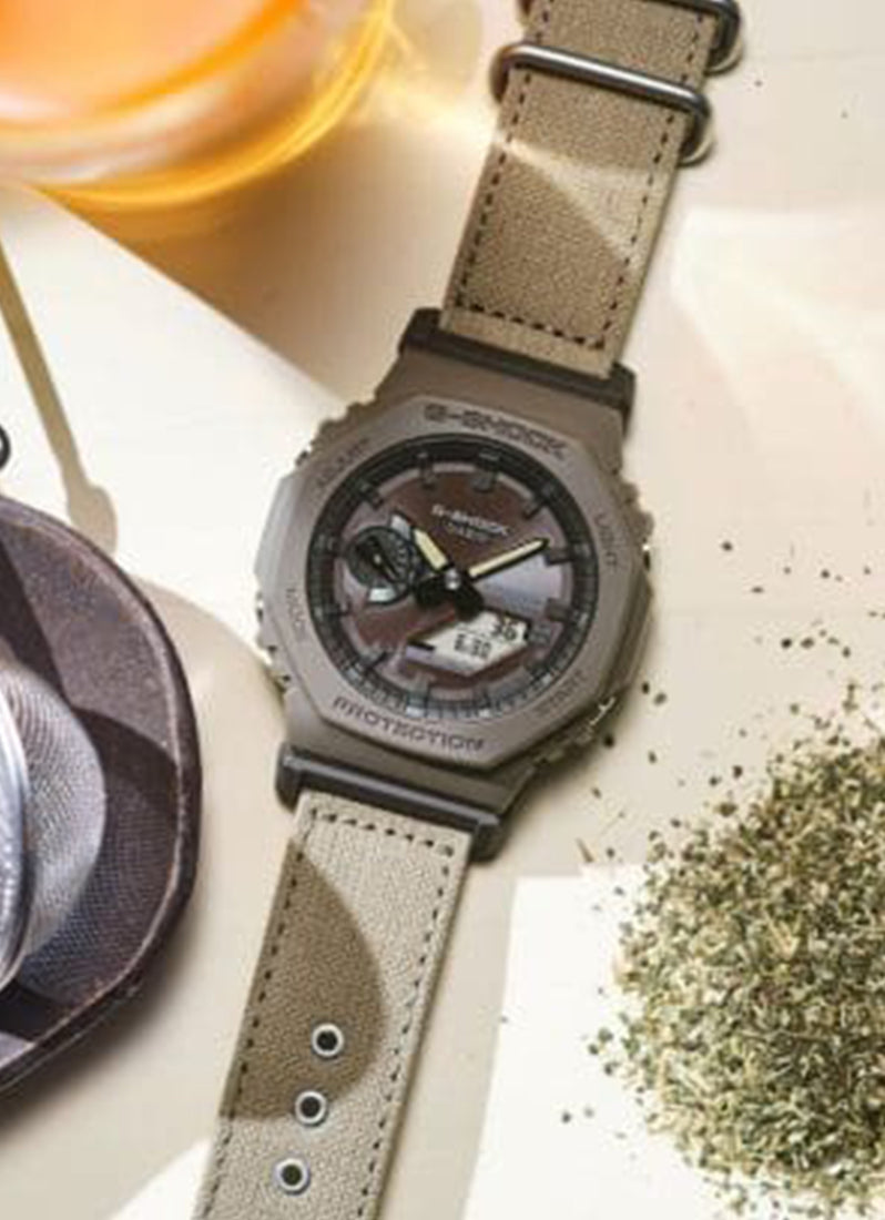 G-Shock Digital Analog Brown Dial Brown Cloth band (Made of traceable organic TRUECOTTON) Strap 45.4mm Men GA-B2100CT-5ADR - [Clearance Sale]