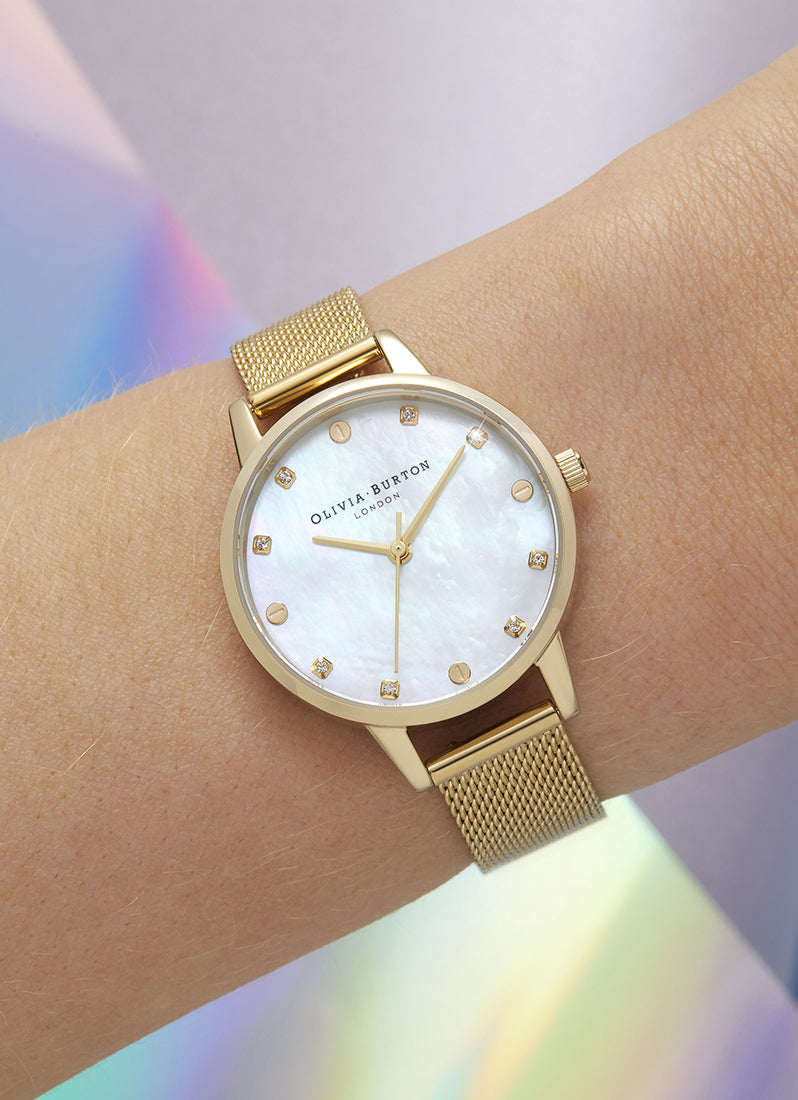 30mm Classic White & Gold Mesh Watch - OB16SE08