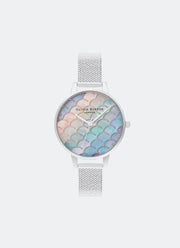 Jam Tangan Olivia Burton Under the Sea Rainbow MOP Silver Mesh 34mm Front