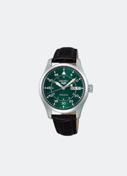 Seiko 5 Sports Automatic Men Green Dial Silver Calfskin 36.4mm - SRPJ89K1