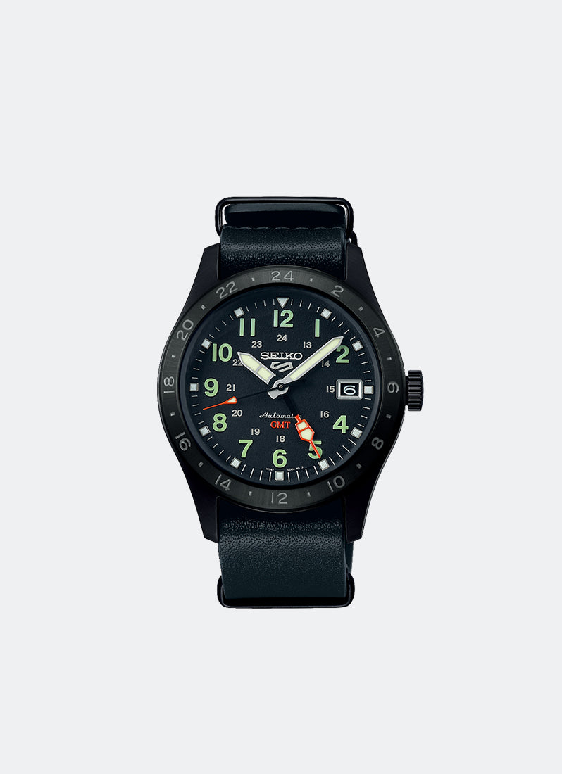 Seiko 5 Sports Automatic Men Black Dial Black Calfskin 39.4mm - SSK025K1