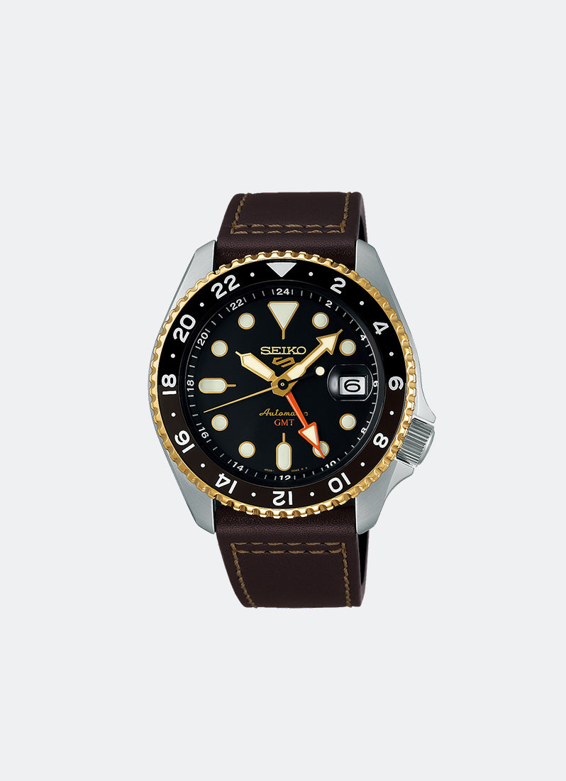 Seiko 5 Sports Automatic Men Black Dial Silver Calfskin 42.5mm - SSK036K1