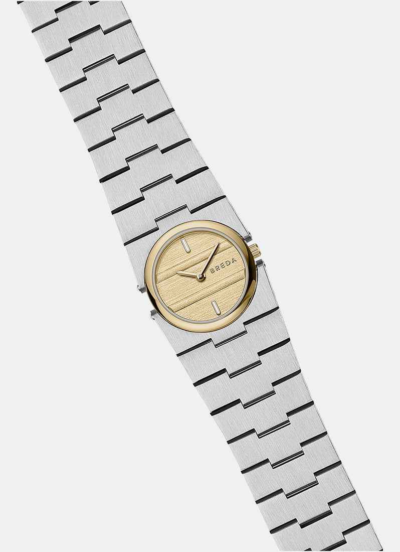 Breda Sync Gold Dial Silver Metal Bracelet - 1752B