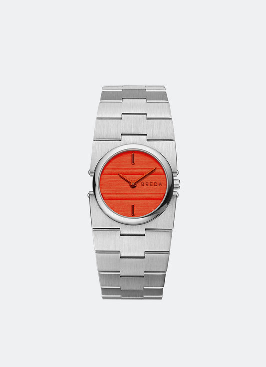 Breda Sync Orange Dial Silver Metal Bracelet - 1752D