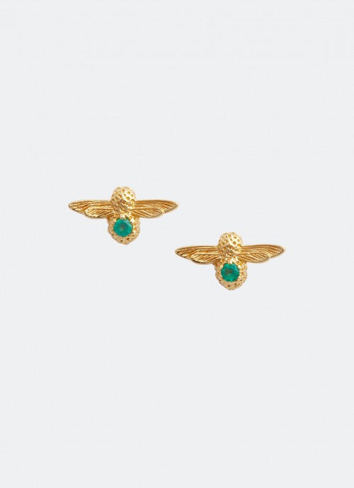 Celebration Bee Studs Gold & Green Agate (May) OBJAME99