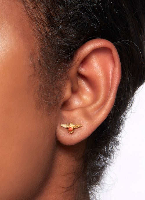 Celebration Bee Studs Gold & Red Agate (July) OBJAME101