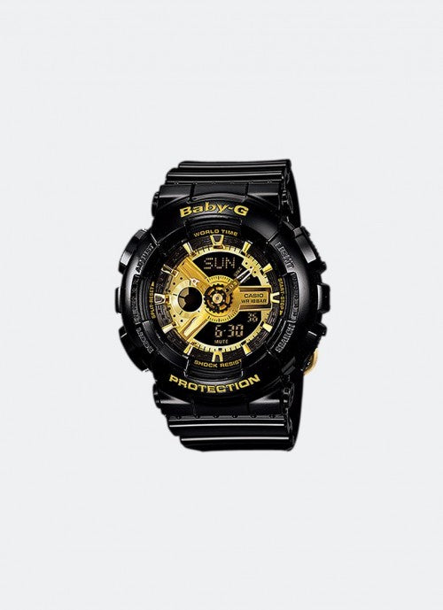 G-Shock Digital Analog Black and Gold Dial Black Resin Strap 46,3 mm Men BA-110-1ADR