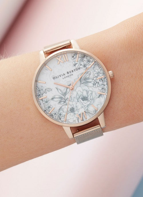 Terrazzo Florals Big Dial Pale Rose Gold Mesh - OB16TZ04 38mm