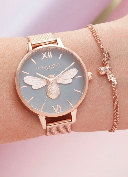 Lucky Bee Demi Grey Dial & Rose Gold Mesh 34mm - OB16FB10